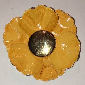 Vintage Yellow Boho Flower Brooch with Gold Tone Center